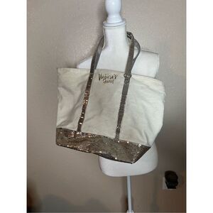 Victoria’s Secret gold sparkle glitter sequin tote bag - medium